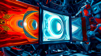 Wall Mural - Close up of television screen with bright light in the middle of it. Generative AI.