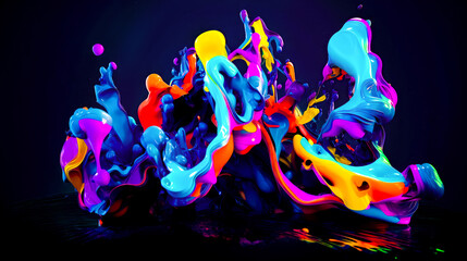 Canvas Print - Group of different colored liquids floating in the air on black background. Generative AI.