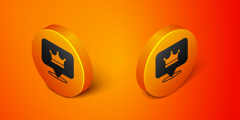 Wall Mural - Isometric King crown icon isolated on orange background. Orange circle button. Vector