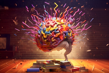 human brain exploding with knowledge and creativity