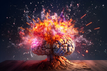 human brain exploding with knowledge and creativity