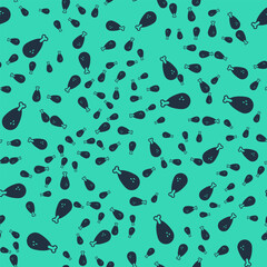 Sticker - Black Chicken leg icon isolated seamless pattern on green background. Chicken drumstick. Vector