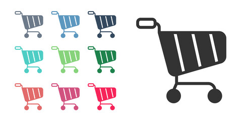 Poster - Black Shopping cart icon isolated on white background. Online buying concept. Delivery service sign. Supermarket basket symbol. Set icons colorful. Vector