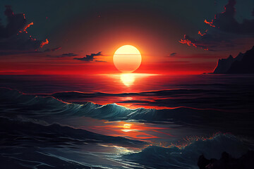 Wall Mural - great sunset over the ocean. Generative Ai