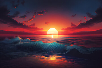 Wall Mural - great sunset over the ocean. generative ai