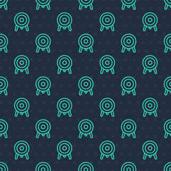 Canvas Print - Green line Target sport icon isolated seamless pattern on blue background. Clean target with numbers for shooting range or shooting. Vector