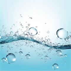 Poster - Fresh water with bubbles,Closeup of water splash and tiny bubbles isolated on white background,Generative, AI, Illustration.