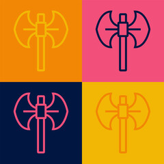 Wall Mural - Pop art line Medieval poleaxe icon isolated on color background. Vector