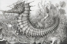 Delicate And Intricate: A Stunning Depiction Of A Seahorse With Exquisite Linework And Fine Details., Generative AI