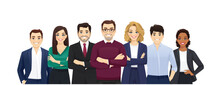 Multiethnic Business Team Set With Leader Isolated Vector Illustration