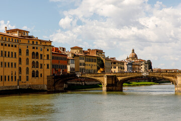 Wall Mural - Ancient Italian architecture of the Florence waterfront, Italy.