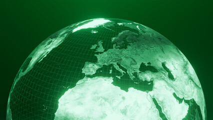 3D render of europe and africa globe map, Technology and Futuristic Green line glowing Earth Background