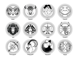 Wall Mural - set of astrological zodiac signs. aries, taurus, gemini, cancer, leo, virgo, libra, scorpio, sagitta
