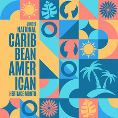 June is National Caribbean American Heritage Month. Holiday concept. Template for background, banner, card, poster with text inscription. Vector EPS10 illustration.