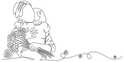 parents day line art style vector illustration, mother and son line art hand drawn illustration