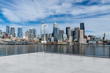 Wall Mural - Skyscrapers Cityscape Downtown, Seattle Skyline Buildings. Beautiful Real Estate. Day time. Empty rooftop View. Success concept.