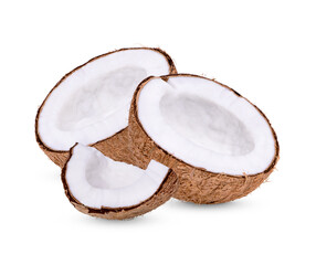 Wall Mural - Half-peeled coconut isolated on white background