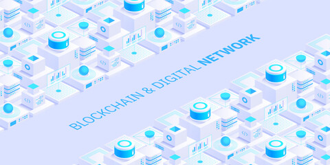 Poster - abstract blockchain and digital cloud network technology background. artificial intelligence, deep l