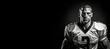 © JoelMasson - Black and white photorealistic studio portrait of an American football player on black background. Generative AI illustration