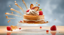 Delicious [Sweet Pastry], Floating In The Air, Cinematic, Food Professional Photography, Studio Lighting, Studio Background, Advertising Photography, Intricate Details, Hyper-detailed Ai Generate