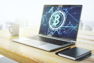 Poster - Creative Bitcoin concept on modern computer monitor. 3D Rendering