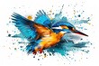 Flying kingfisher. Watercolor painting. Hand drawn illustration.