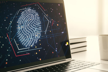Aufkleber - Computer monitor with abstract creative fingerprint illustration, personal biometric data concept. 3D Rendering