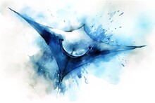 Watercolor Illustration Of A Stingray On A Watercolor Background.
