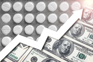 Rise in the price of medicines. Concept of rising prices for medicines. Graph of growth in the cost of medicines. Global financial crisis. Distribution deficit