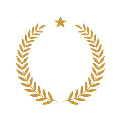 Wall Mural - yellow laurel wreath with star icon vector illustration. winner award with leaves silhouette, trophy