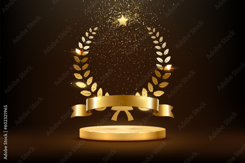 Image vectorielle Stock Gold award round podium with laurel wreath ...
