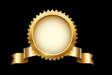 Poster - Gold circle frame and ribbon with shine and sparkle light effect vector illustration. Realistic 3d golden circular ring with shadow on inner surface, precious luxury award badge on black background