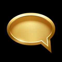 Poster - Gold ellipse speech bubble with frame vector illustration. 3d golden glossy elegant oval button design for empty emblem, medal or badge, light effect on plate isolated on black background