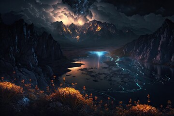 Wall Mural - night landscape view from sky beautiful night sky stars dark majestic. generative ai aig15.