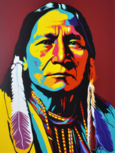 Colorful Portrait Of An Iconic Native American Indian By Generative AI