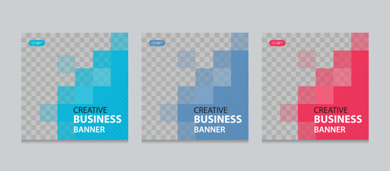 Set of Editable square business web banner design template.  Suitable for social media post, instagram story and web ads. Vector illustration with Space to add pictures.