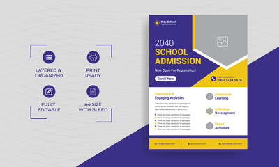 School admission kids education flyer template. Kids back to school education admission flyer poster layout template