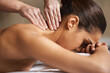 © Miko/peopleimages.com - Woman, client or hands for neck massage in hotel spa to relax for zen resting or wellness physical therapy. Face of girl in salon for body healing, sleeping or natural holistic detox by masseuse