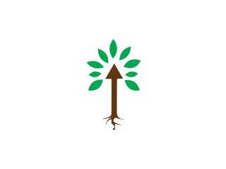 Tree with Arrows symbolizing growth, forward movement, arrow Tree icon logo concept vector illustration design sustainability, future, new direction.