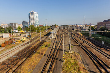 Wall Mural - Aerial view of Olomouc main railway station, Czech Republic