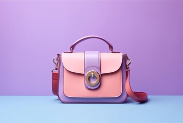 Wall Mural - pink leather bag against colorful background, generative ai