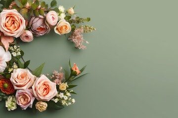 Romantic Vintage Spring Layout with Peonies, Copy Space and Trendy Design Elements for Valentine's Day, Wedding or Mother's Day Concept Generative AI