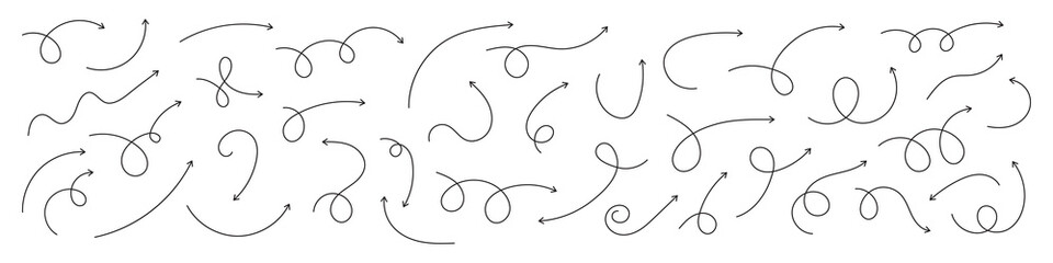 Wall Mural - curved arrows. set of vector hand drawn arrows. collection of pointers.