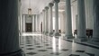  a large room with columns and a clock on the wall.  generative ai