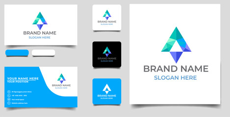 Wall Mural - Initial A Letter Technology Logo Design in polygon style with Business Card