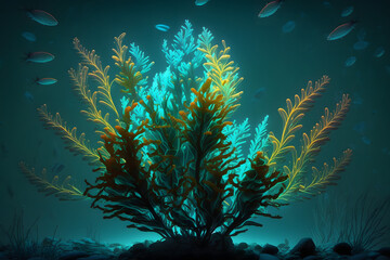 Wall Mural - Glowing Plant On Underwater Environtment Background