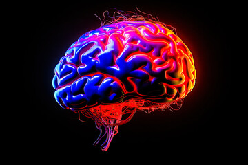 Poster - Brain abstract digital human brain. Neural network digital Electrical activity, flashes and lightning. Artificial brain, neon light abstract background.