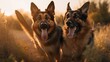 A German Shepherds dogs are having fun running around in the meadow Generative AI AIG18.