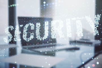 Aufkleber - Cyber security creative concept on modern laptop background. Double exposure
