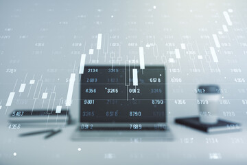 Aufkleber - Multi exposure of abstract statistics data hologram interface on computer background, computing and analytics concept